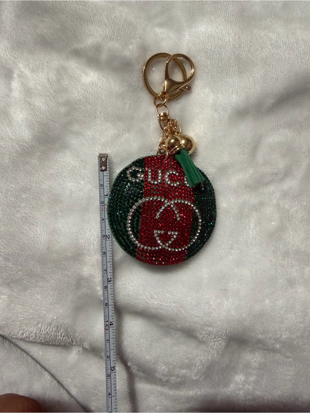 Plushy Rhinestone Embellished Red & Green Round Inspired Key Charm